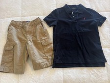Polo Ralph Lauren Boys Outfit Size 7 Cargo Khaki Shorts Black Shirt set