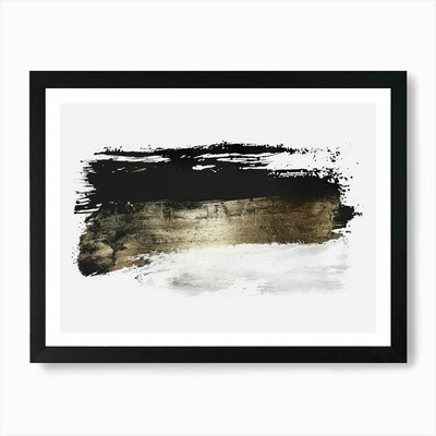 Schwarz und Gold Pinselstriche 18 Kunst gerahmtes Wandbild Poster Leinwanddruck Bild