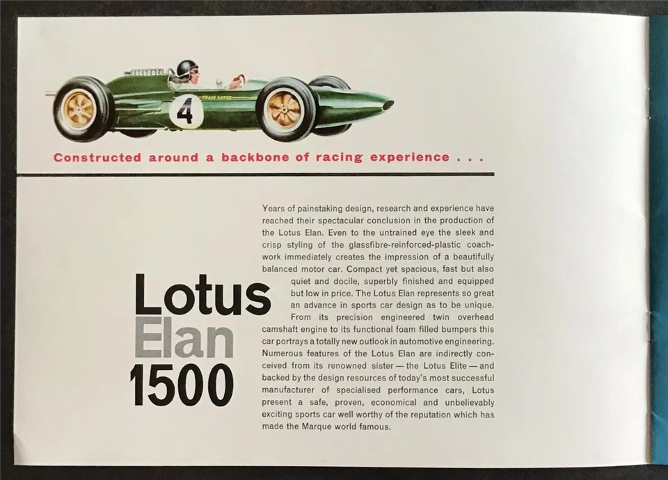 LOTUS ELAN 1500 Sports Car Sales Brochure c1962 — 第 2/4 张图片