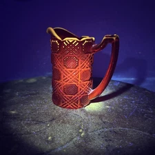 Early 1900's European Pressed glass Ruby Red Creamer Chippendale handle Cadmium