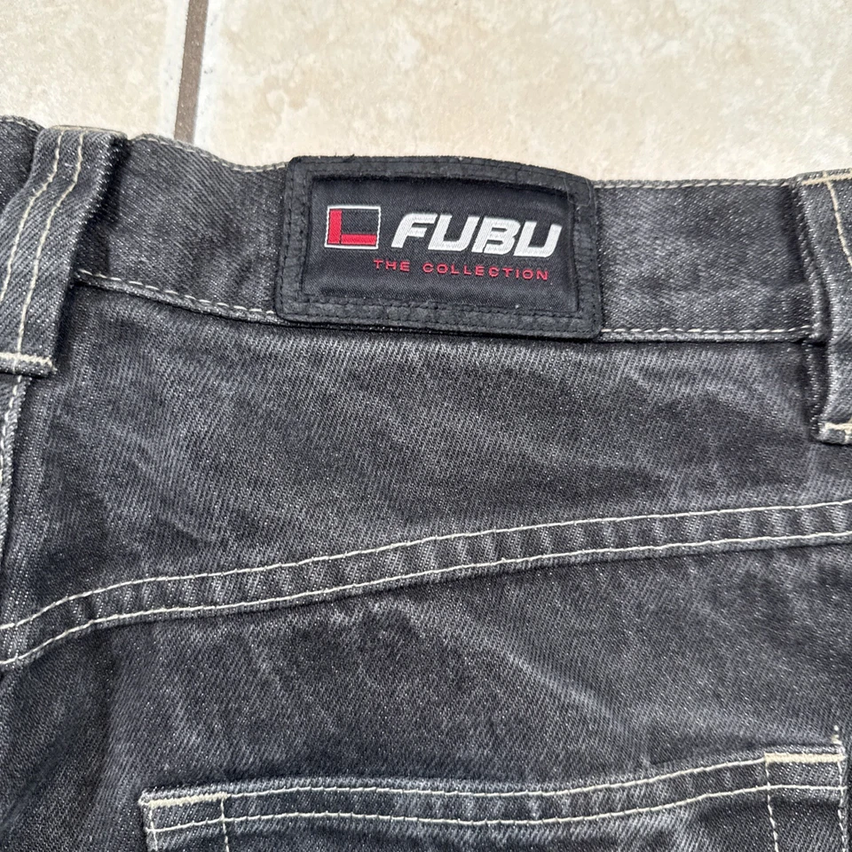 Pantalones de mezclilla Fubu The Collection talla 34x34 negros holgados para hombre pierna ancha vintage Y2K Foto 2 de 4