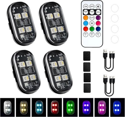 4PCS 8 Colors Wireless 4 LED Strobe Lights USB Rechargeable Anti-Collision Lamps