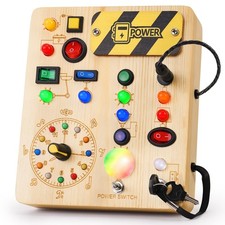 Busy Board with Led Light, Montessori Toys for 1-3 Years Old Boys Girls Woode...