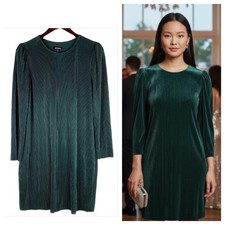 Express Large 12 14 Shift Dress Ribbed Dark Green Evergreen Silky Stretch P