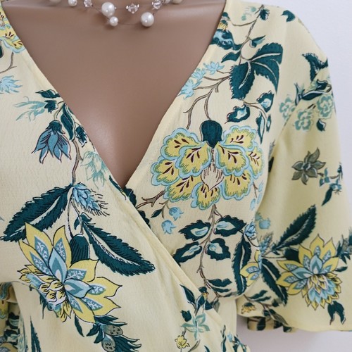 Vestido M&S Per Una Reino Unido 12 Nuevo con Etiquetas Amarillo Mantequilla Floral Imitación Envoltura Midi Ocasión - Imagen 9 de 17