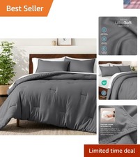 King Size Ultra-Soft Down Alternative Comforter Set - All Season Luxury, Grey