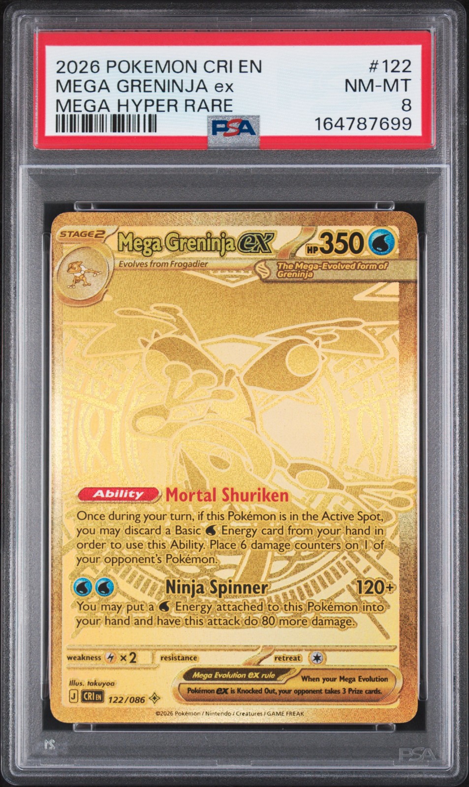 2026 POKEMON CRI EN-CHAOS RISING MEGA HYPER RARE #122 MEGA GRENINJA EX PSA 8