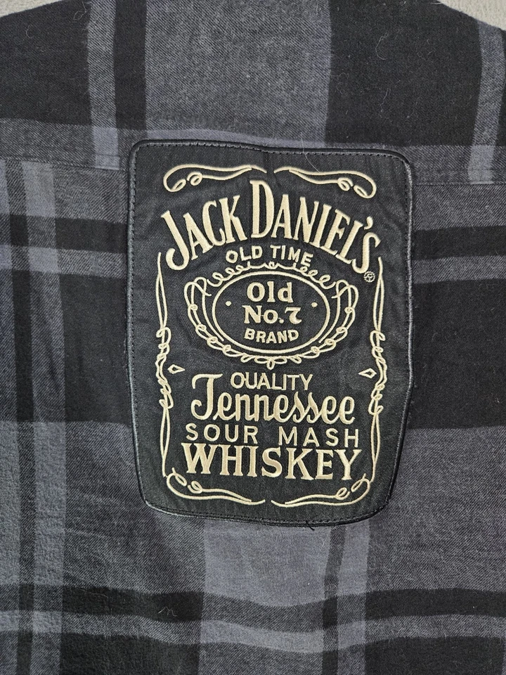 Parche abotonable Angry Minnow Jack Daniels franela negro gris a cuadros para hombre XXL Foto 2 de 4