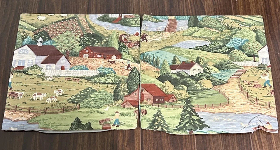 套装 复古 20 世纪 40 年代 Day On The Farm 奶奶制作 棉枕套 14x14 无价 — 第 2/4 张图片