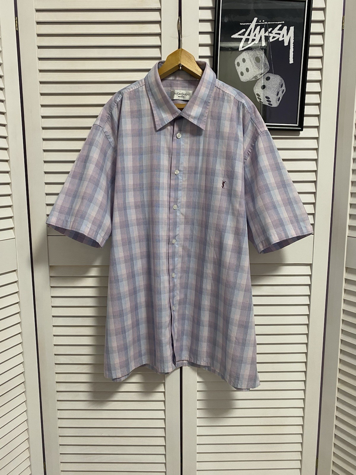 Camicia vintage Yves Saint Laurent YSL manica corta con bottoni uomo taglia XL