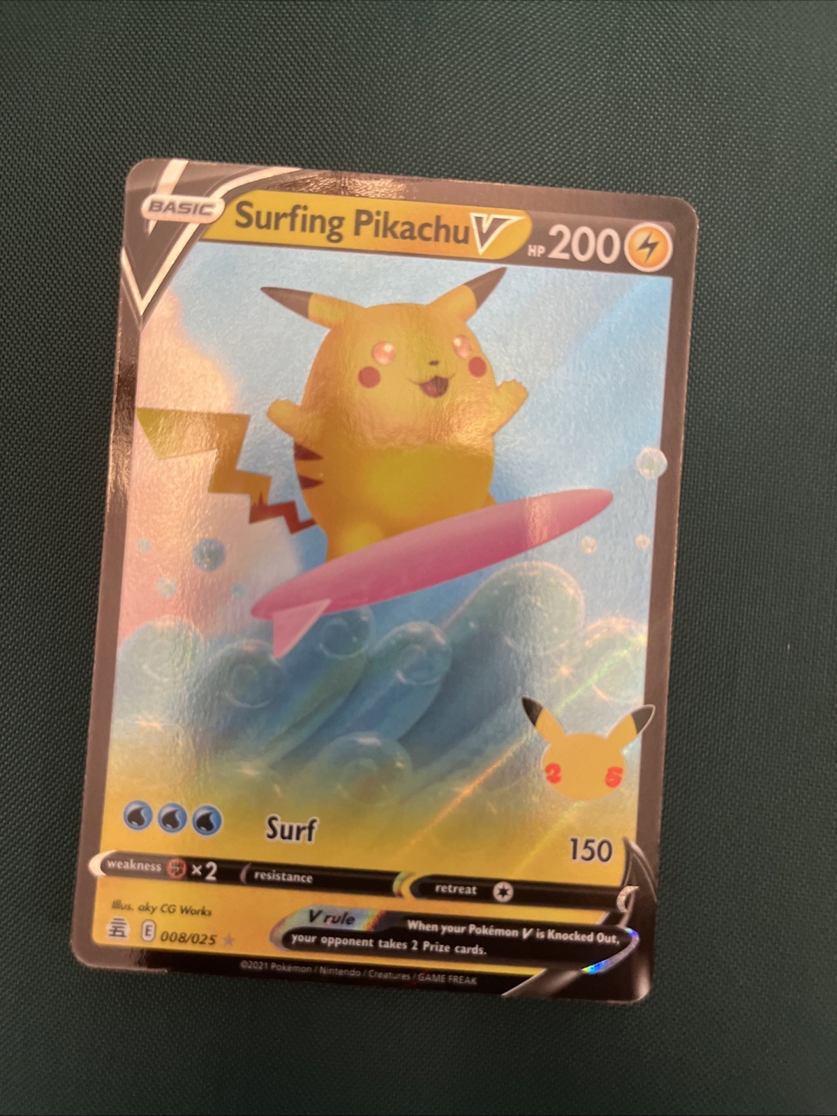 Surfing Pikachu V 008/025 - Pokémon Celebrations 25th Anniversary TCG - NM/M