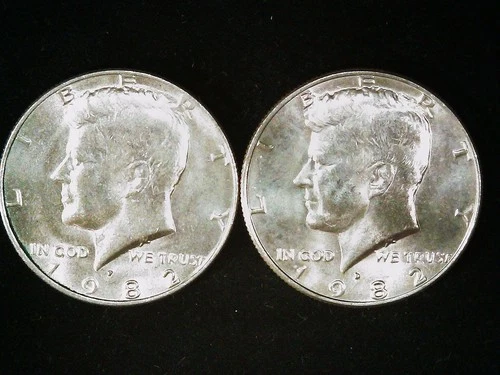 1982-P and D Kennedy Half Dollars (2 coins) AU++. Free Shipping!