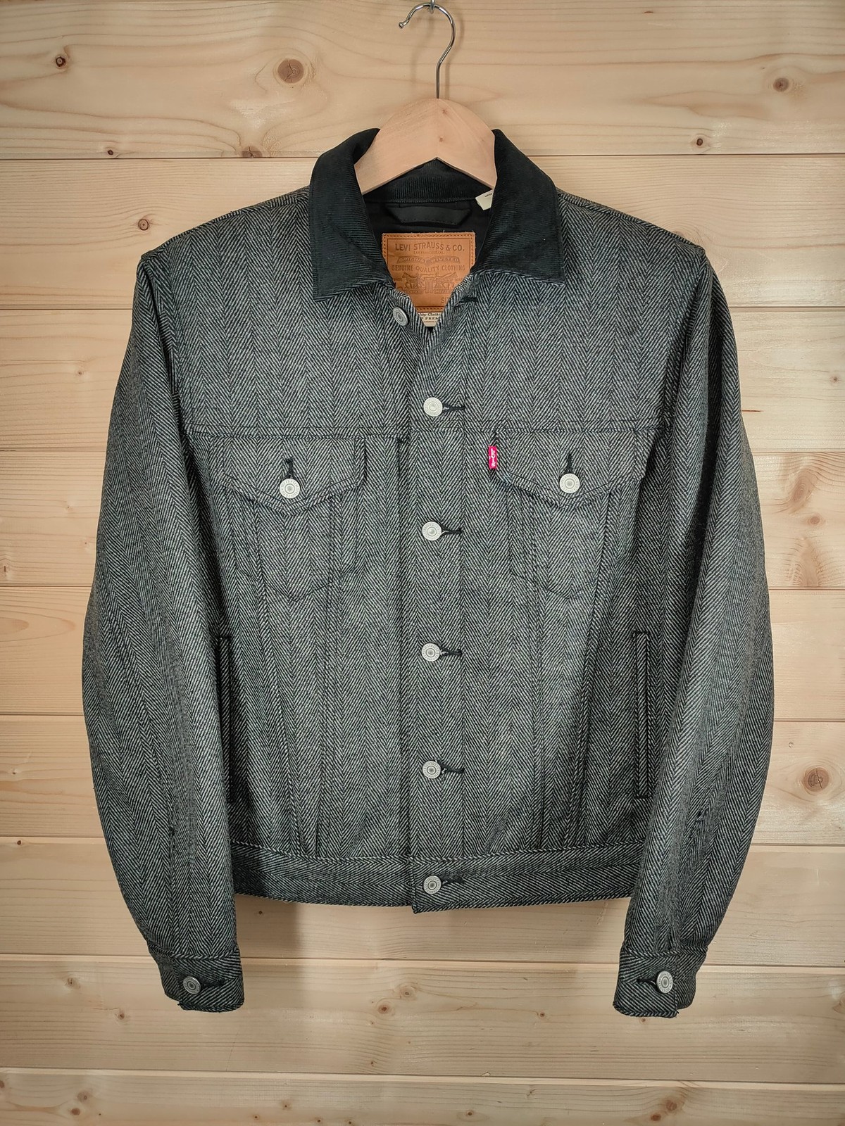 Levis Premium Jacket Mens Small Herringbone Black Corduroy Collar Cotton Blend