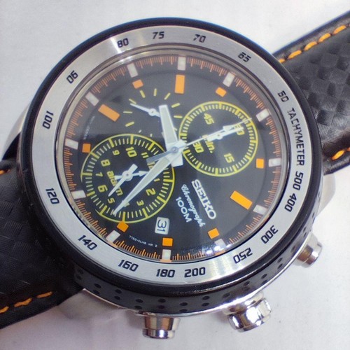 Orologio Cronografo Seiko SNAB59P1 Quadrante Nero Cinturino Pelle Ottime Condizioni - Foto 7 di 12