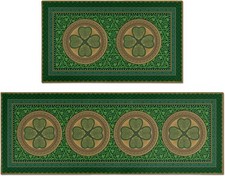 St. Patrick's Day Kitchen Mats Set of 2, Green Vintage Shamrock Kitchen Rugs ...