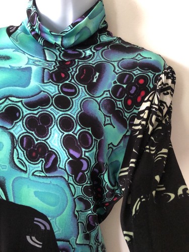 Custo Barcelona Mesh Tunic Size 3 Medium Black Green Abstract Print Mini Dress - Picture 3 of 10