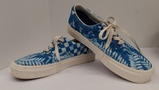 VANS Blue White Checked with Fern/Leafy Branches Men6 Women7.5 Laceup Sneakers