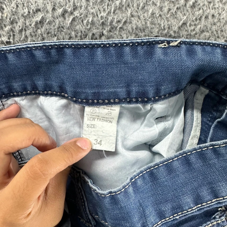 Pantalones de mezclilla Takeshy Kurosawa para hombre 34x30 azul lavado oscuro algodón elástico calce recto Foto 3 de 4