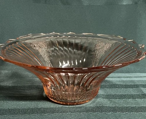 Vintage 1930s Hocking Pink Depression Glass Mayfair Open Rose 12" Serving Bowl