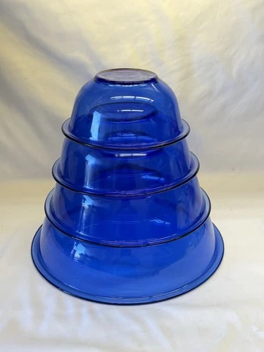 Vtg Pyrex 322 323 325 326 Cobalt Blue Glass Nesting Mixing Bowl Set Of 4