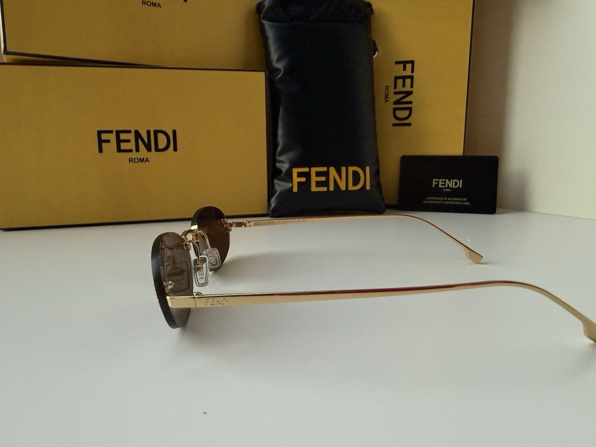 FENDI First Crystal FE4075US 30J Shiny Gold Brown Lens Sunglasses