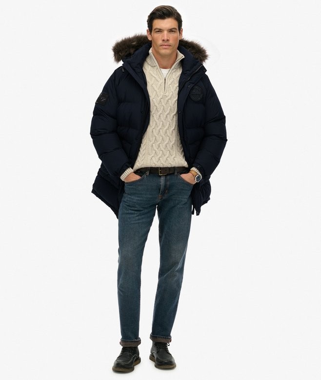 Superdry Mens Navy Everest Longline Baffled Parka Jacket rrp £165. image 3