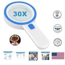 Handheld Illuminated Magnifier with 30X Power  12 LED Lights for Inspection