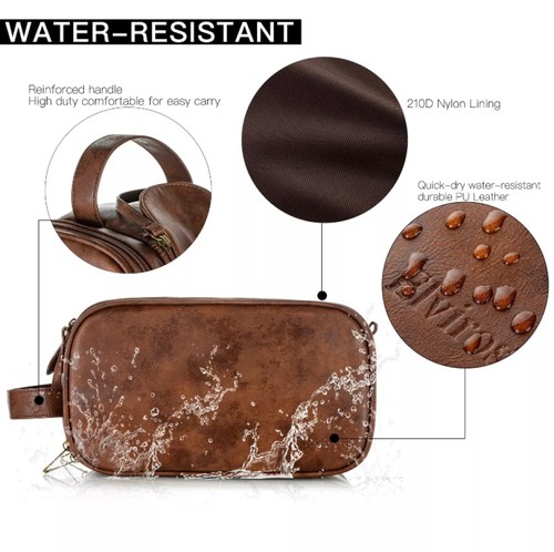 Kulturbeutel Leder Kosmetiktasche Herren Kulturtasche Badetasche Schminktasche - Bild 9 von 19