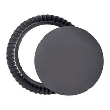 Round Tart Pan Baking Flan Quiche Tin Fluted Removable Bottom Non-Stick ZH
