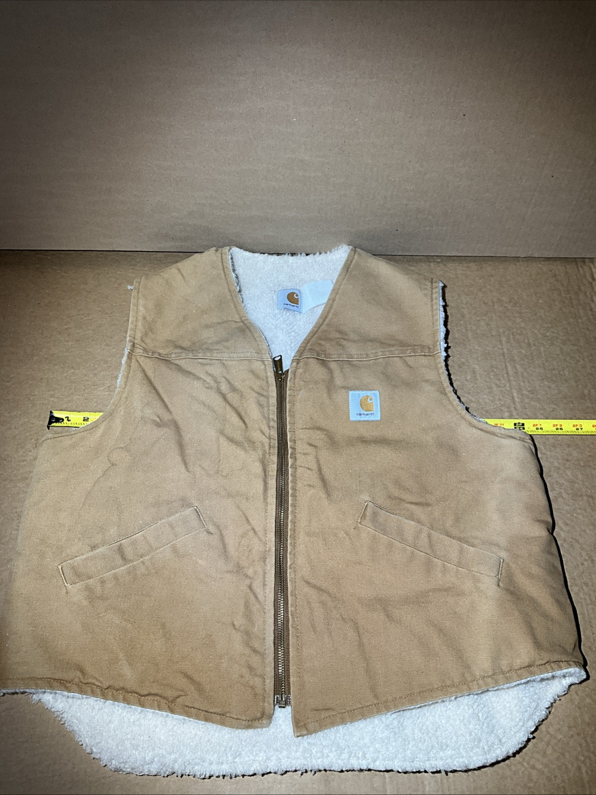 Vintage Carhartt Duck Sherpa Lined Zip Vest Made In USA Size Vintage Carhartt Duck Sherpa Lined Zip Vest Made In USA Size