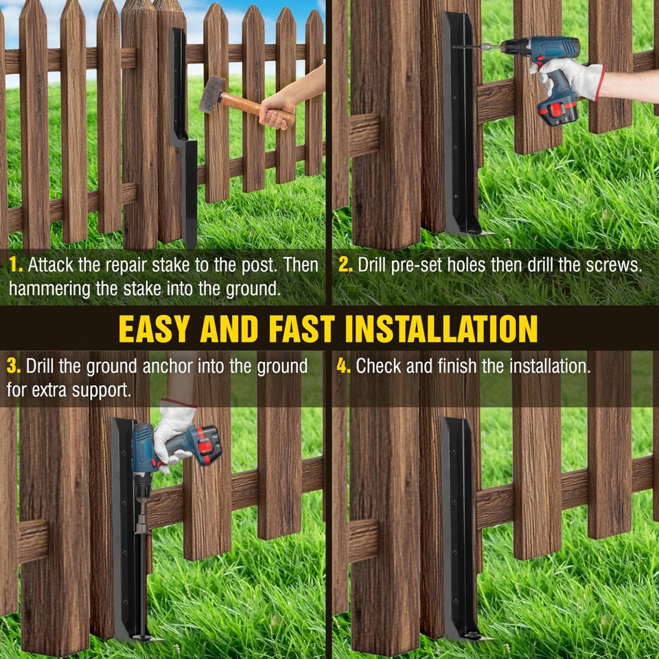 Heavy Duty Steel Fence Post Repair Stakes with Ground Anchor Screw (4 Pcs) - Image 4 of 4