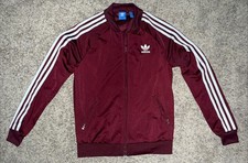 adidas Essentials Warm Up 3 Stripes Track Jacket Small 2016 Burgundy