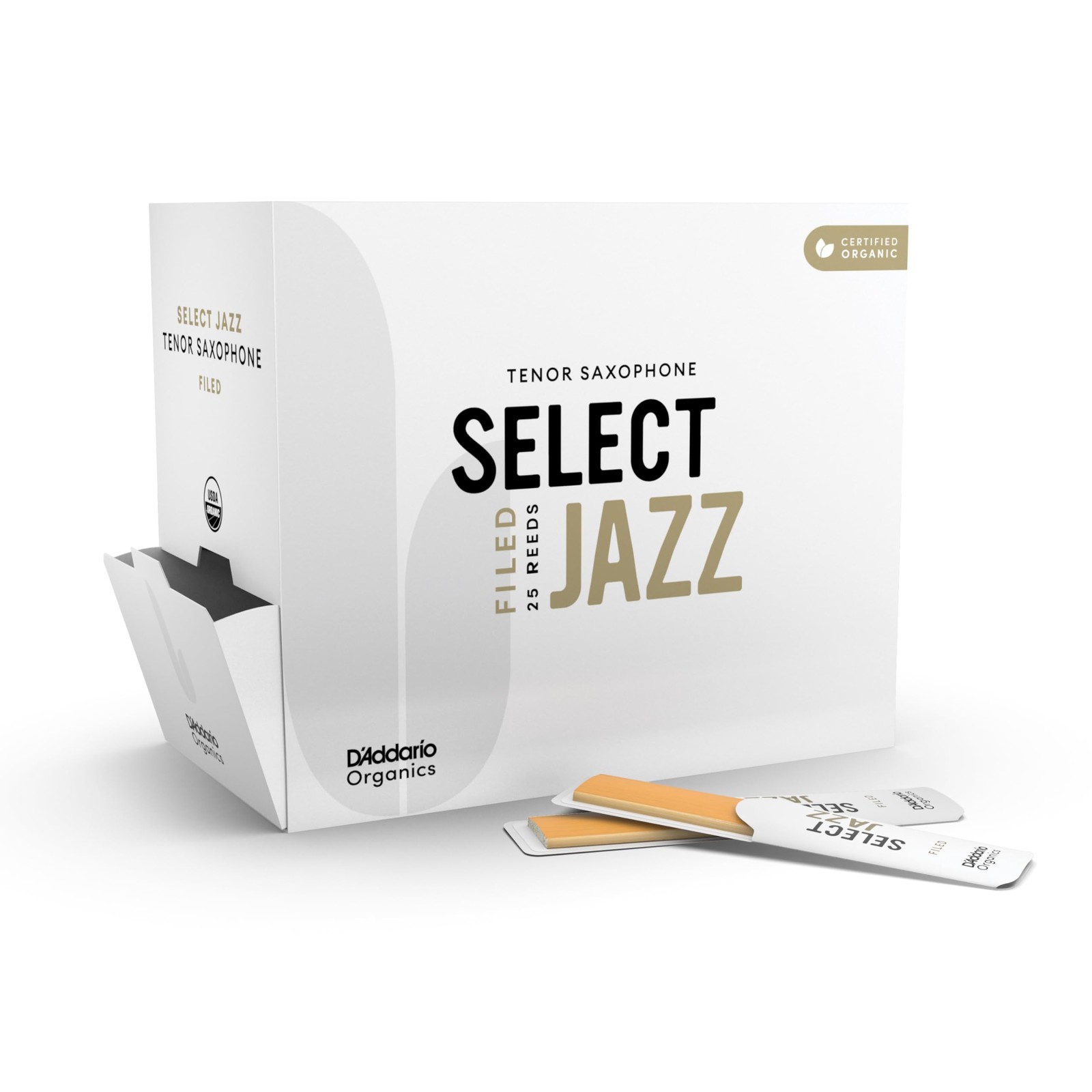 D''Addario Organic Select Jazz Filed Tenor Saxophone Reeds, Strength 3 Soft, ...