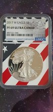 2017 W 1oz AMERICAN PROOF SILVER EAGLE COIN NGC PF 69 ULTRA CAMEO USA FLAG CASE