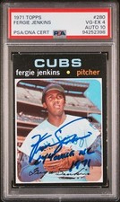 1971 Topps Fergie Jenkins SIGNED #280 PSA/DNA 4 AUTO 10 DUAL GRADE HOF Cubs