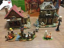 7 Piece Halloween Village Set Spooky Porcelain Lighted Houses Wal-mart Dept. 18.