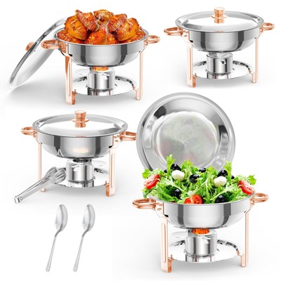 4/6stk 5L Edelstahl Chafing Dish Speisenwärmer Suppentopf Rund Wärmebehälter