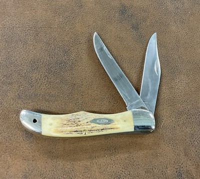 VINTAGE CASE XX STAG FOLDING HUNTER KNIFE 5265 SAB W/ LEATHER