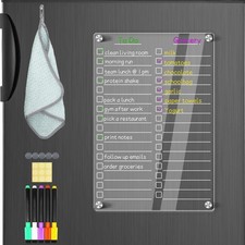 Acrylic Magnetic Dry Erase Board for Fridge, 12"X8" Clear Magnetic to Do List...