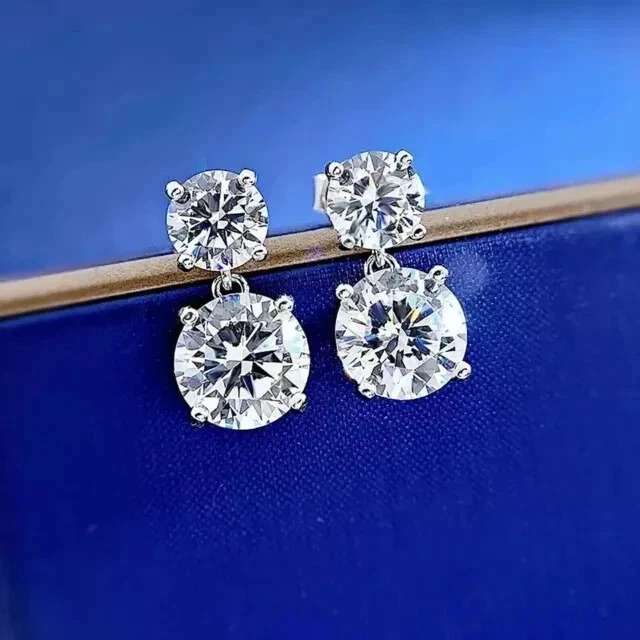 4Ct Round Cut Lab Created Diamond Drop & Dangle Earrings 14K White Gold Plated - Image 2 of 4