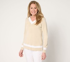 Maya J Women's Top Sweater Sz M Country Club Tipped White A683204