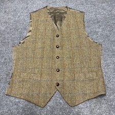 Harris Tweed Men Suit Vest Herringbone Tweed Wool Waistcoat Medium Windowpane