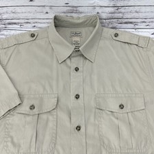 LL Bean Shirt Men Large Safari Military Khaki Tan Hiking Button-Up Outdoors