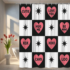 Black and Pink Heart Shower Curtain for Cute Bathroom Decor