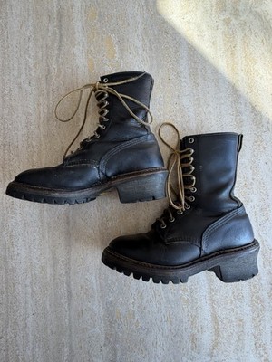 Vintage RED WING Made in USA 2218 BLACK 8  Logger Work Boots 6.5 C
