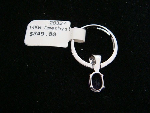 14K WHITE GOLD AMETHYST AND DIAMOND RING OR PENDANT **CAN BE WORN AS BOTH** - Picture 5 of 8