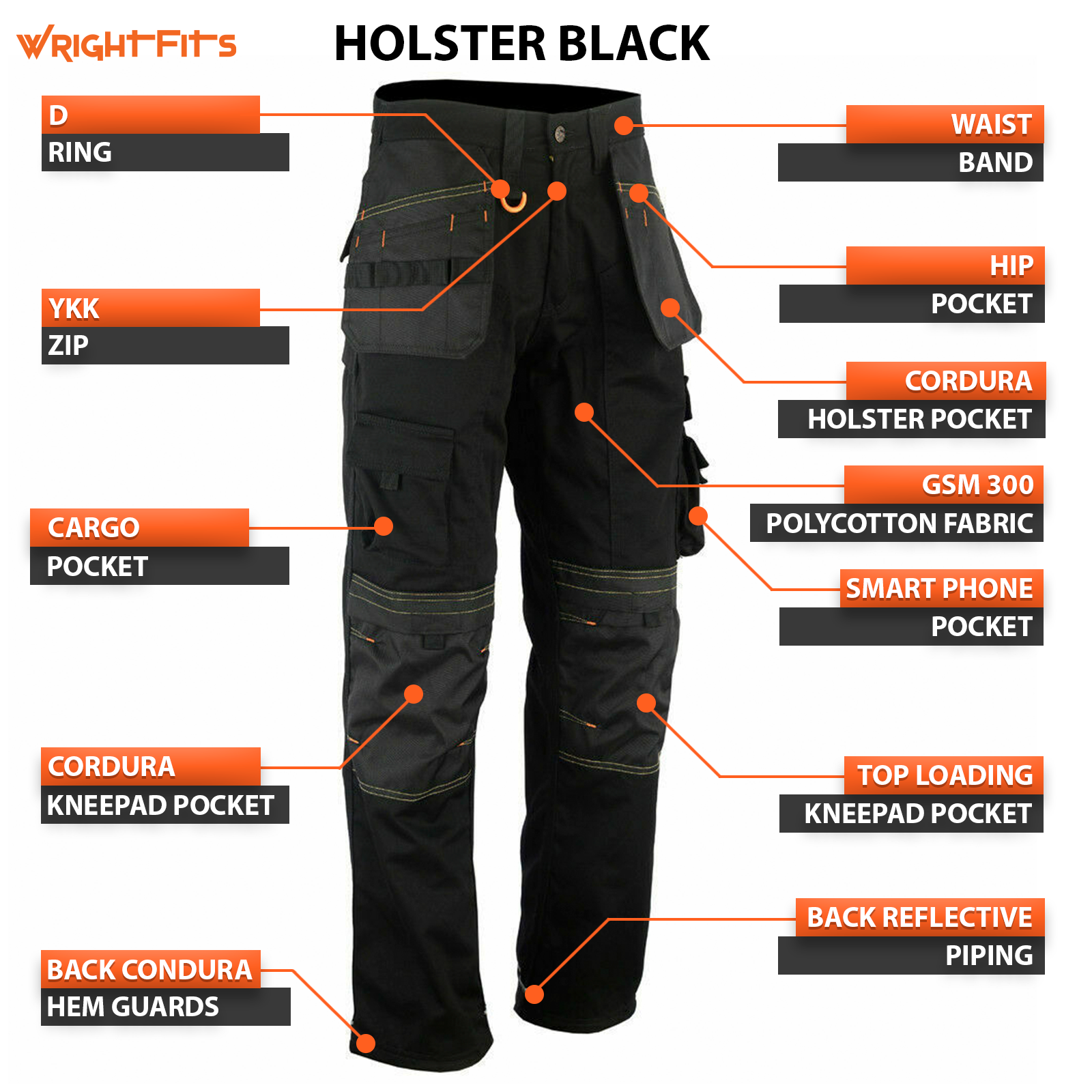 WrghtFts Combat Mens Work Trousers Heavy Duty Knee Pads Mult Pockets