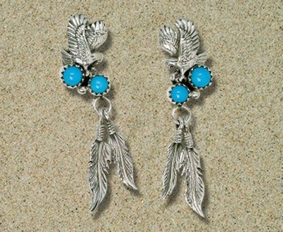 Navajo  Ohrstecker  '' Flying Eagle ''   925/000 Silber mit Türkis  Handarbeit 