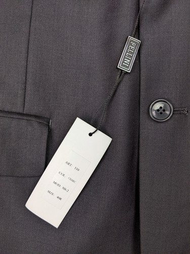 Fellini Mens 40R Charcoal Black Super 140s Blazer Jacket 2 Button - Picture 3 of 16