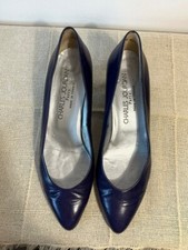Charles Jourdan Paris Women's-8 Dark Purple Leather Vintage Pumps Made in Fran